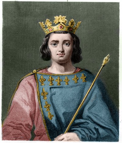 Portrét Karla IV. Bela (1294 - 1328), krále Francie - v „“ Histoire des Francais““ od Lavallee, rytina, sd. od French School