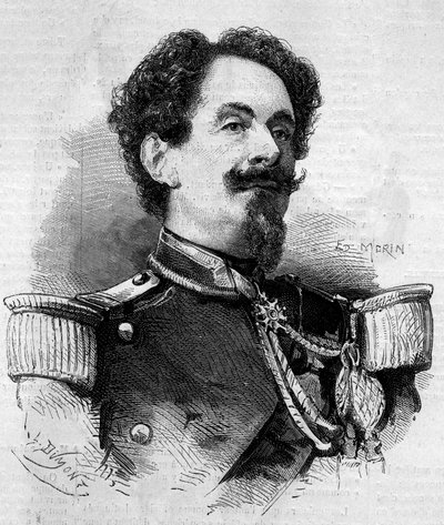 Portrét Charles Victor Frebault (generál Frebault) (1813-1888), guvernér Guadeloupe. Rytina v „“ Le Monde Illustré““ č. 148 z 11. února 1860. od French School