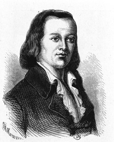 Portrét Clauda Chappeho (1765 - 1807), francouzského inženýra, který vyrobil první letecký telegraf - v „Album de la Science; věhlasní vědci; Velké objevy “”” 1896. od French School