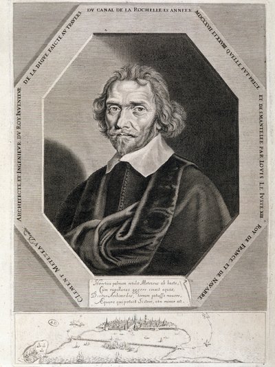 Portrét Clementa Metezeaua, architekta a inženýra krále, vynálezce přehrady přes kanál de la Rochelle, léta 1627-28 od French School