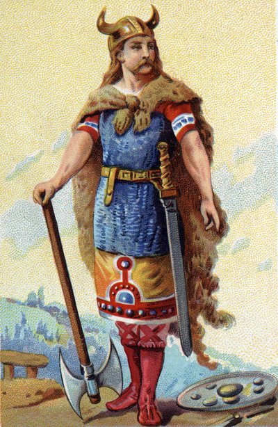 Portrét Clodiona, známého jako Le Chevelu, krále franků z roku 428a 448. Chromolitografie kolem roku 1890. od French School