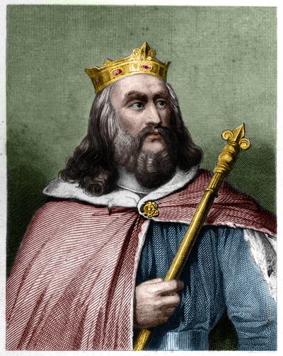 Portrét Clotaire (Clothaire) II (584 - 628), krále Neustrije a krále franků - v „“ Histoire des Francais““ od Lavallee, rytina, sd. od French School