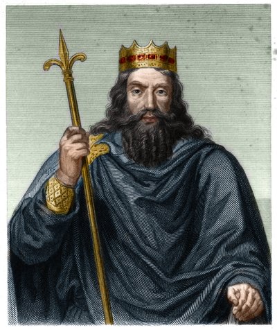 Portrét Chlodvíka I. (v. 466 - 511), krále franků - v „Histoire des Francais““ od Lavallee, rytina, sd. od French School