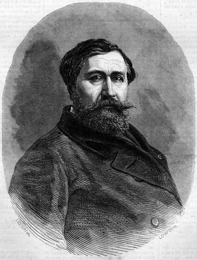Portrét hraběte Alfreda Emiliena de Nieuwerkerke (1811-1892), francouzského sochaře a vysokého úředníka. Rytina v „“ Le Monde Illustré““ č. 212 ze 4. května 1861. od French School