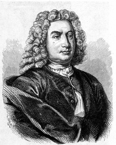 Portrét Daniela Bernouilliho (Bernoulliho) (1700 - 1782), švýcarského matematika a fyzika - v „Album de la Science; věhlasní vědci; Grandesovy objevy “”” 1896. od French School