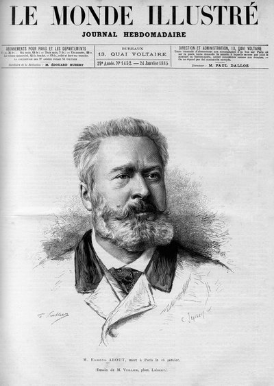 Portrét Edmonda About (1828-1885), francouzského spisovatele a novináře, člena francouzské akademie, In „The Illustrous World“ 1885. od French School