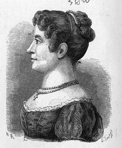 Portrét Elisy Garnerinové, neteře Garnerina, která vyzkoušela padák vynalezený posledně jmenovanou - v „“ Album of Science; proslulí učenci; Velké objevy “”” 1896. od French School