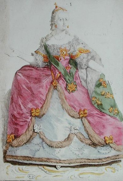 Portrét carevny Kateřiny II. (1729-96) Veliké z Ruska, konec 18. století (barevná rytina) od French School