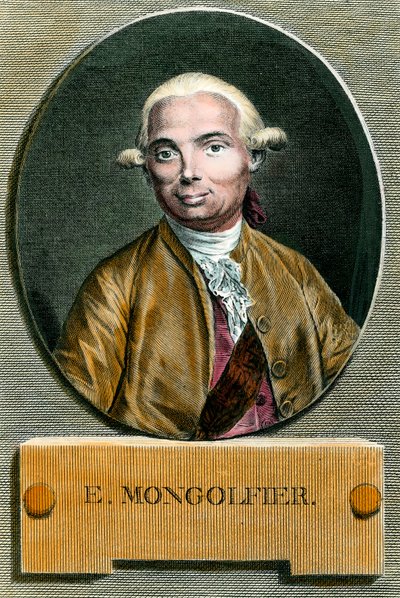 Portrét Etienna de Montgolfiera (1745 - 1799), vynálezce horkovzdušného balónu. Rytina 18. století. Soukromá sbírka. od French School