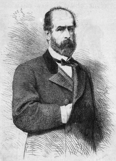 Portrét Federica Errazuriza Zanartu (1825-1877), prezidenta Chilské republiky. Rytina v „“ Le Monde Illustré““ č. 760 ze 4. listopadu od French School