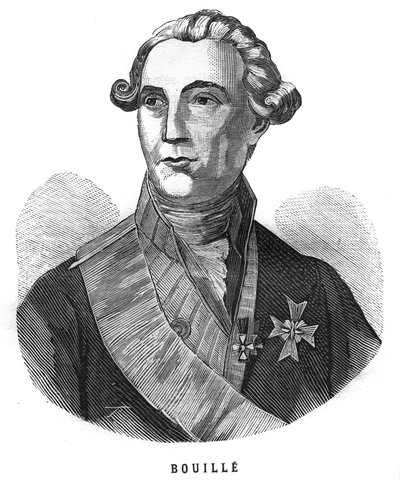 Portrét Francois Claude Amour, markýz de Bouille (1739-1800), francouzský generál. Rytina v „Les Illustrations De L