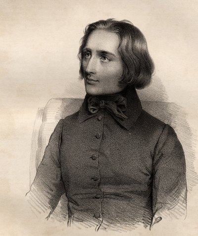 Portrét Franze Liszta (1811-86) maďarský klavírní virtuos a skladatel od French School