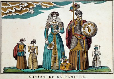 Portrét Gayanta, obra symbolizujícího město Douai, zobrazuje s jeho rodinou: jeho manželku Marie Cagenonovou a jeho tři děti Jacquota, Fillona a Binbina. 18. století, rytina, snímky od Belforta. Ferrandova sbírka od French School