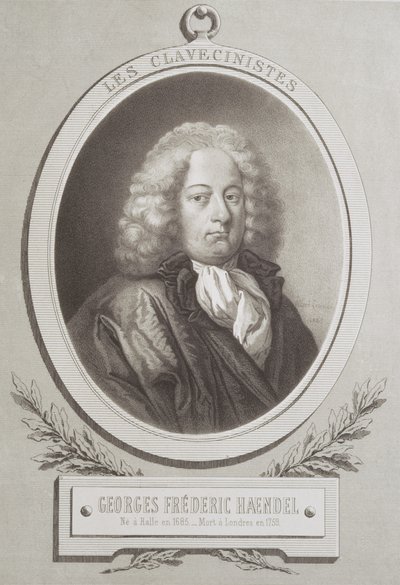Portrét George Fredericka Händela (1685-1759) frontispice hudební partitury od French School