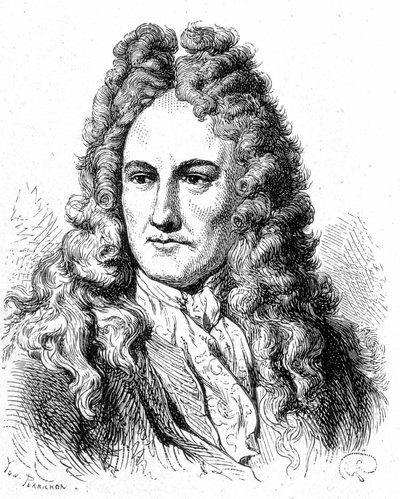 Portrét Gottfrieda Wilhelma von Leibniz (1646 - 1716), německého filozofa a učence - v „“ Album of Science; proslulí učenci; Velké objevy “”” 1896. od French School