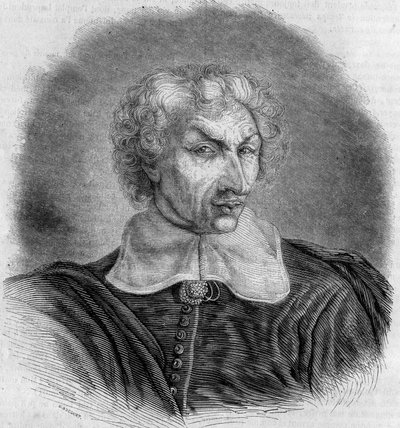 Portrét Gui (Guy) Patina (1601-1672), francouzského lékaře a spisovatele. Rytina od Bocoura v ""Le Magasin malebné"" od French School