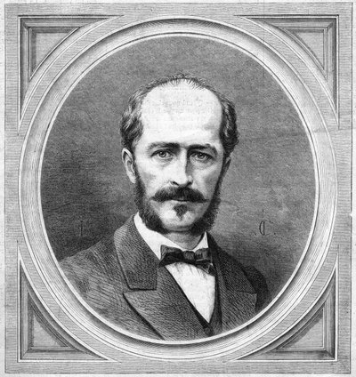 Portrét Gustava Lamberta (1824-1871), francouzského hydrografa a průzkumníka, autora projektu expedice na severní pól. Rytina v „“ Le Monde Illustré““ č. 771 z 20. ledna od French School