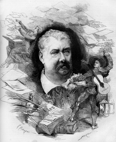 Portrét Hippolyte de Villemessant (1810-1879), francouzský novinář, zakladatel „Figaro“. Rytina v „“ Le Monde Illustré““ č. 1151 z 19. dubna 1879. od French School