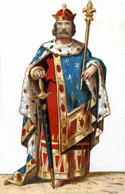 Portrét Huguese I. Capeta (v. 941 - 996), vévody francouzského a tehdejšího krále Francie. Chromolitografie konce 19. století. od French School