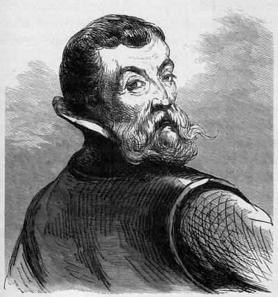 Portrét Jacquese Cartiera (1491-1557). Francouzský mořeplavec a průzkumník. Rytina v „La Marine et les colonies: commerce“ od French School