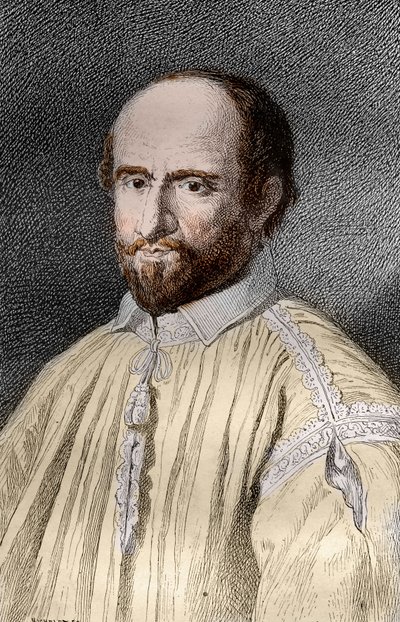 Portrét Jeana Duvergiera de Hauranne (1581-1643), abbé ze Saint-Cyran, francouzský řeholník a teolog jansenista (Jean du Vergier de Hauranne, abbé ze Saint Cyran (1581-1643) francouzský mnich, který zavedl jansenismus do Francie) Rytina z „ Les záhad od French School