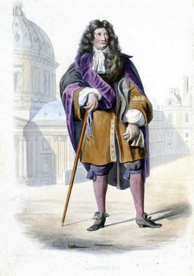 Portrét Jeana de La Fontaine, francouzského spisovatele (1621-1695) - v Ed. Mennechet, „“Le Plutarque francais““ od French School