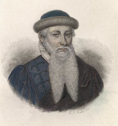 Portrét Johannese Gensfleisch dit Gutenberg (1394/99-1468), německého tiskaře. V ""Portréty užitečných mužů"" od French School