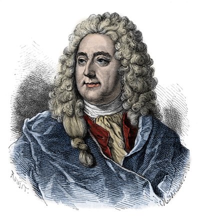 Portrét Johna Lawa (1671 - 1729) finanční kontrolor, skotský finanční odpovědný za bankrot (událost The Rue Quincampoix) - rytina z "" L’histoire de France contee à mes grandenfants"" - od Francoise Guizota - 1872-1876 od French School
