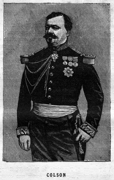 Portrét Josepha Emile Colsona (1821-1870), francouzského generála. Rytina v „Les Illustrations De L