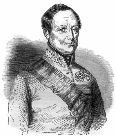 Portrét Josepha Wenzela Radetzky von Radetz (nebo hraběte Josepha Radeckého (1766-1858) rakouského maršála Rytina v „Historie papežů-králů-královen-a-císařů v průběhu staletí““ od Maurice Lachatre od French School