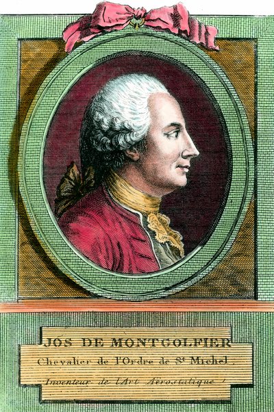 Portrét Josepha de Montgolfiera (1740 - 1810), vynálezce horkovzdušného balónu. Rytina 18. století. Soukromá sbírka. od French School