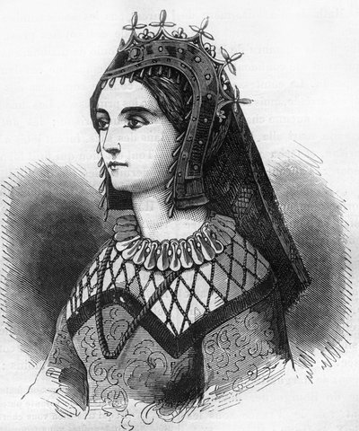 Portrét Judith Francouzské (843-870), královny Wessexu a poté hraběnky z Flander. Rytina do „Historie prostituce a zhýralosti u národů zeměkoule od starověku po současnost““ od Dr. Th.-F. Debray. 1879. od French School