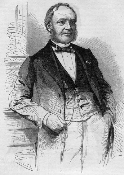 Portrét Louis Christophe Francois Hachette (1800-1864), francouzský redaktor. Rytina v „“ Le Monde Illustré““ č. 383 ze dne 13. srpna 1864. od French School