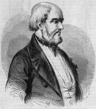 Portrét Louise Garneraye (1783-1857), francouzského námořníka, malíře a námořního historika. Rytina v „“ Le Monde Illustré““ č. 26 z 10. října od French School