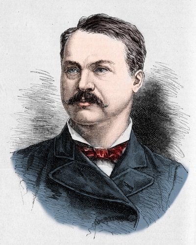 Portrét Louis Honore (Louis Honore) Frechette (1839-1908), kanadský básník a dramatik. Rytina Charlese Georgese v „“Le Monde Illustré““ č. 1328 z 9. září 1882. od French School