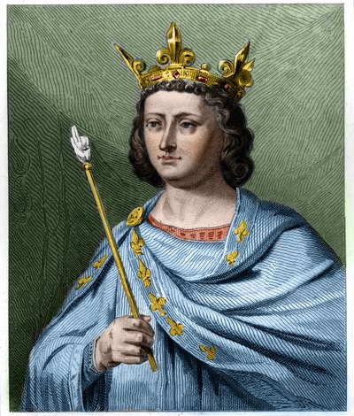 Portrét Ludvíka X le Hutina (1289 - 1316), krále Francie - v „Histoire des Francais““ od Lavallee, rytina, sd. od French School