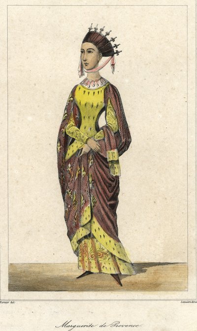 Portrét Marguerite de Provence (1221 - 1295), francouzské královny, manželky Ludvíka IX. Rytina 19. století. od French School