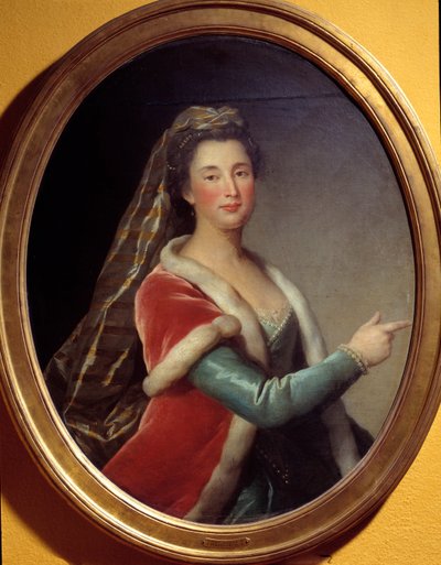 Portrét herečky Marie Desmares La Champmesle (1642-1698) v roli Roxane. Anonymní malování od French School