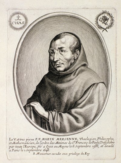 Portrét Marina Mersenna (1588-1648) vyrytý Balthazarem Moncornetem (asi 1600-68) od French School