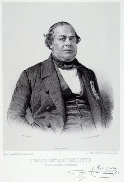 Portrét martinického politika Cyrille Charles Auguste Bissette (1795-1858), velkého zastánce zrušení otroctví ve Francii. Rytina z 19. století Chartres, Musee des Beaux Arts od French School