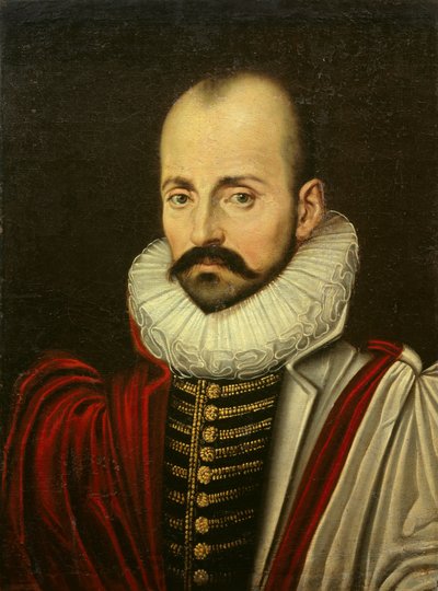 Portrét Michela Eyquema de Montaigne (1533-1592), francouzského humanistického filozofa. Malba francouzské školy první čtvrtiny 17. století. Rozměr 0,70 x 0,52 m od French School