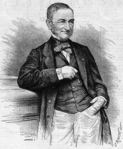 Portrét Moreau Chaslona (Moreau-Chaslon), prezidenta představenstva Compagnie Generale des Omnibus (CGO). 19. století. Rytina v „“ Le Monde Illustré““ č. 660 ze 4. prosince 1869. od French School