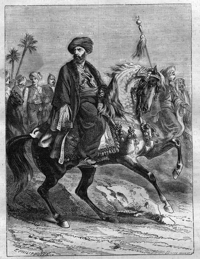 Portrét Mourada Beye (1750-1801), mamlúckého náčelníka – rytina z roku 1865 v „Histoire du Consulate et de l