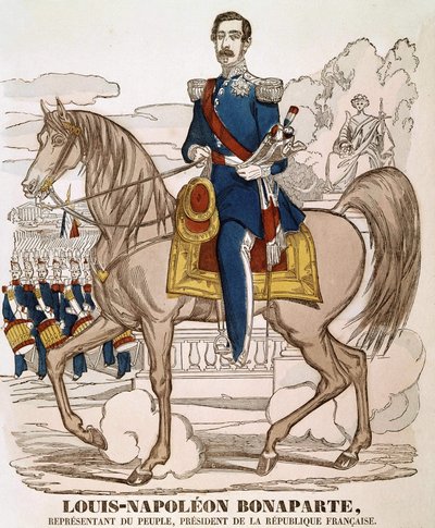 Portrét Napoleona III. - představitel lidu, prezident Francouzské republiky. (Charles Louis Napoleon Bonaparte) (1808 - 1873). Spinální obraz. od French School