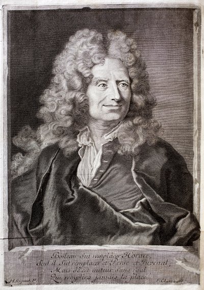 Portrét Nicolase Boileaua, známého také jako Boileau Despreaux (Boileau-Despreaux) (1636-1711), básník, spisovatel. Rytina k ilustraci Díla M. Boileaua Despreauxe, s historickými iluminacemi, svazek 1, edice Fabre et Barillot od French School