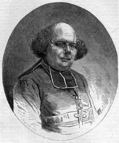 Portrét Patrice Cruice (1815-1866), biskupa z Marseille v letech 1861 až 1865. Rytina v „“ Le Monde Illustré““ č. 232 z 21. září od French School