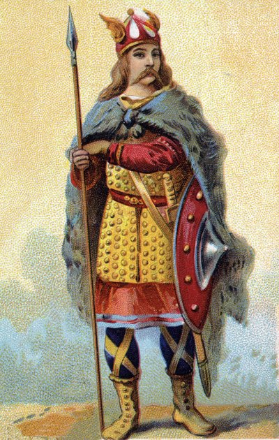 Portrét Pharamonda (nebo Pharamuna nebo Faramunda nebo Paramunda), krále Salianských franků (vláda mezi 420-428). Chromolitografie kolem roku 1890. od French School