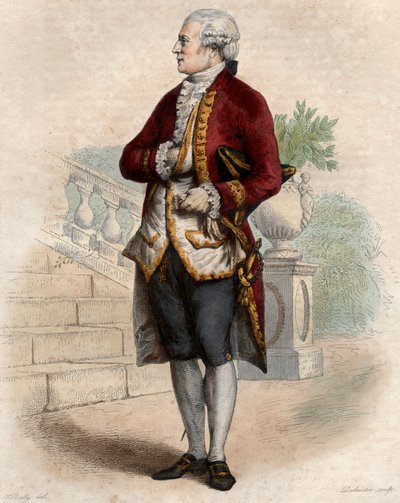 Portrét Pierra Augustina Carona de Beaumarchais (1732-1799), francouzského hodináře, vynálezce, hudebníka, diplomata a spisovatele. od French School
