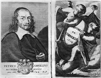 Portrét Pierra Corneille (1606-84) 1644, frontispis pro vydání Oeuvres de Corneille, vydané v roce 1634 od French School