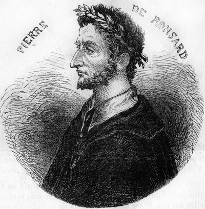 Portrét Pierre de Ronsard, básník (1524-1585). V ""Populární historie Francie"", nd. kolem 1885. Rytina. od French School